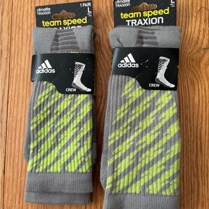 Adidas Team Climalite Speed Traxion Gray and Neon Green Crew Socks